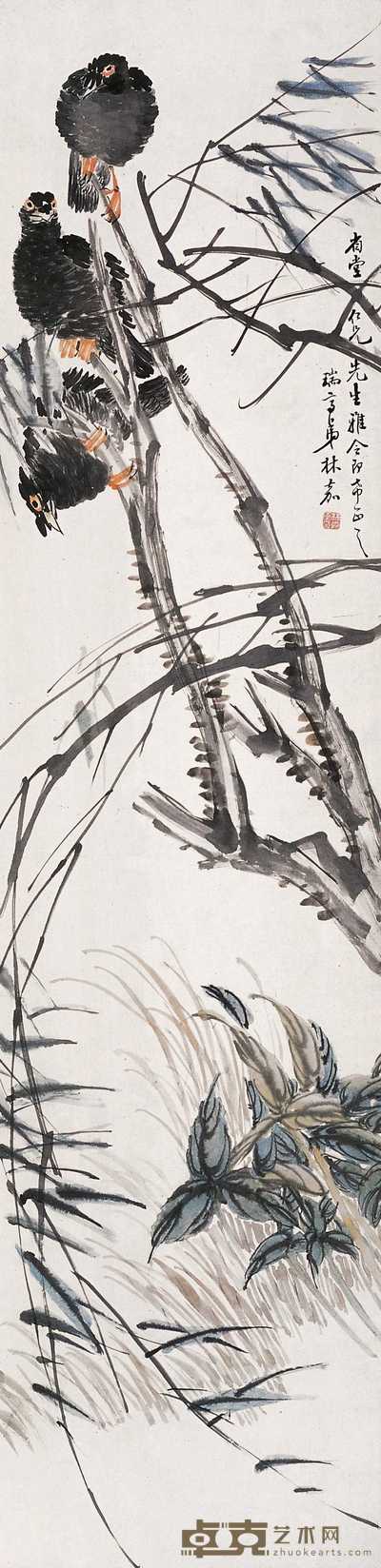 林嘉 花鸟 立轴 134×33.5cm